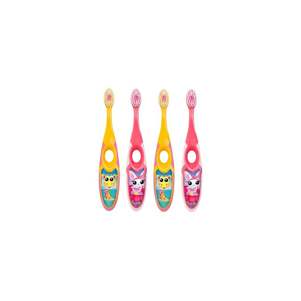 Jordan | Step 2 Toothbrush Kids | Kids Toothbrush for Age 3-5 Years Old | Soft Bristles, Dual Ergonomic Handle & BPA Free | Pink & Yellow Color