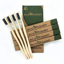 Ecohaven Sustainable Charcoal Bamboo Toothbrush | Pack of 4 | Premium Biodegradable Wooden Handle | Eco-Friendly | Plastic Free Packaging | Soft