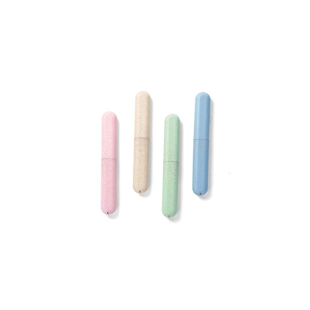 Longsing Toothbrush Case Travel Portable Toothbrush Storage Case 4 Pieces Eco-Friendly Wheat Straw Toothbrushes Cover Case For Travel Camping Sch