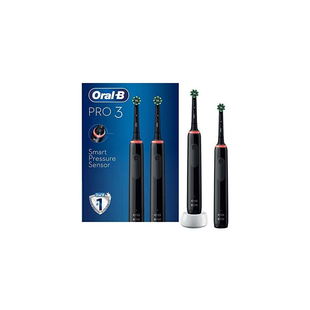 Oral-B Pro 3 2x Electric Toothbrushes with Smart Pressure Sensor, 2 Handles & 2 Cross Action Toothbrush Heads, 3 Modes with Teeth Whitening, Gift