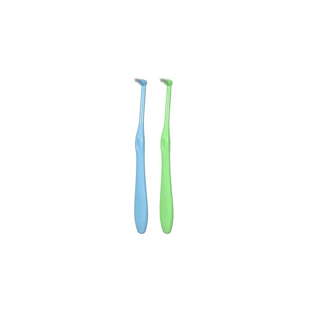 2pcs Interspace Toothbrush Soft Trim Single Tufted Wisdom Toothbrush for Detail Cleaning and Orthodontic Braces (Green and Blue)