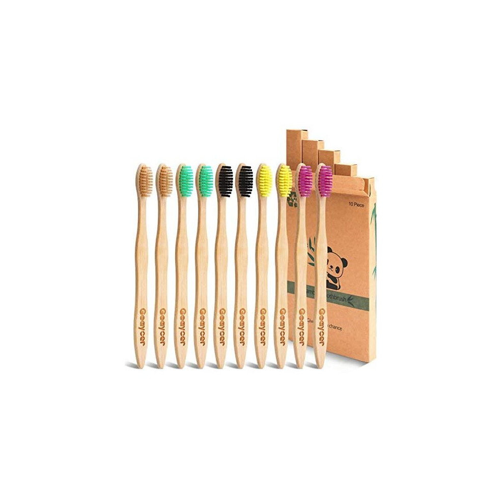Goaycer Bamboo Toothbrushes Medium Bristles - Family 10 Pack Eco Friendly Biodegradable Organic Premium Wooden Toothbrush