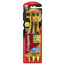 Colgate Toothbrush 360 Extra Soft Gold Charcoal Toothbrush Pack Of 3