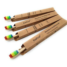 EcoFirst Set of 4 Bamboo Eco-Friendly Wooden Toothbrush Medium Firm bristles Rainbow Colour Biodegradable