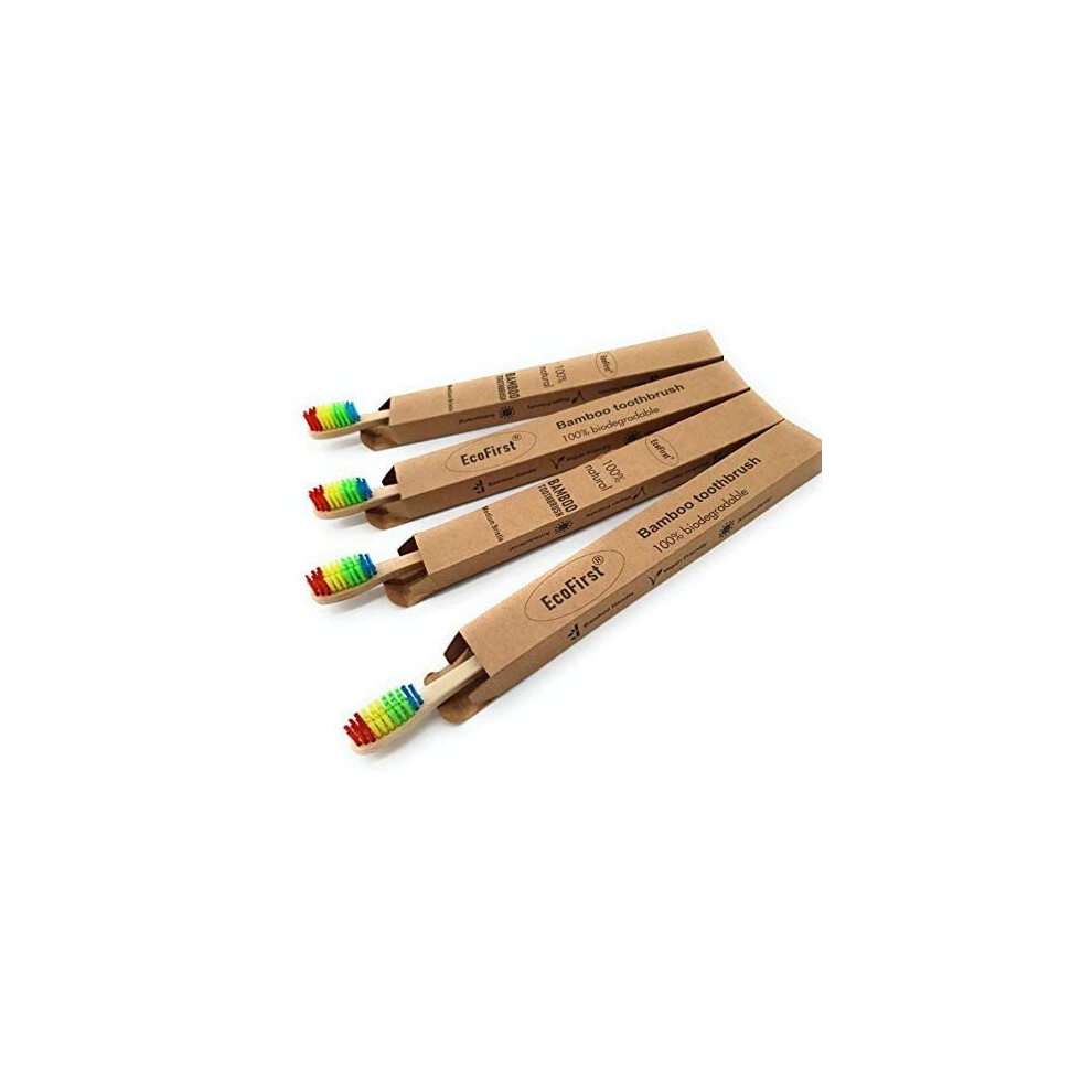 EcoFirst Set of 4 Bamboo Eco-Friendly Wooden Toothbrush Medium Firm bristles Rainbow Colour Biodegradable-image-OPC-P97ZP89-NEW