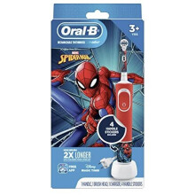 Oral-B Kids Spider-Man Electric Toothbrush (3+): Rechargeable with handle, charger, brush head, 4 stickers; round extra-soft head, gentle mode