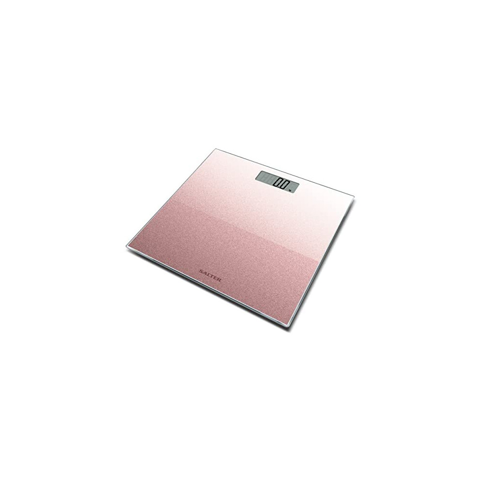 Salter 9037 RGGL3R Rose Gold Glitter Digital Bathroom Scale, Ultra Slim Toughened Glass Platform, Large Easy Read LCD Display & Instant Weight Re