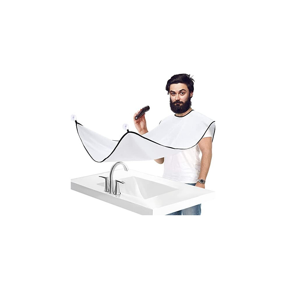 Accessotech White Beard Shaving Bib Facial Hair Apron Shave Cape Stubble Catcher Trimming Cutting Care Sticks To Mirror (White)