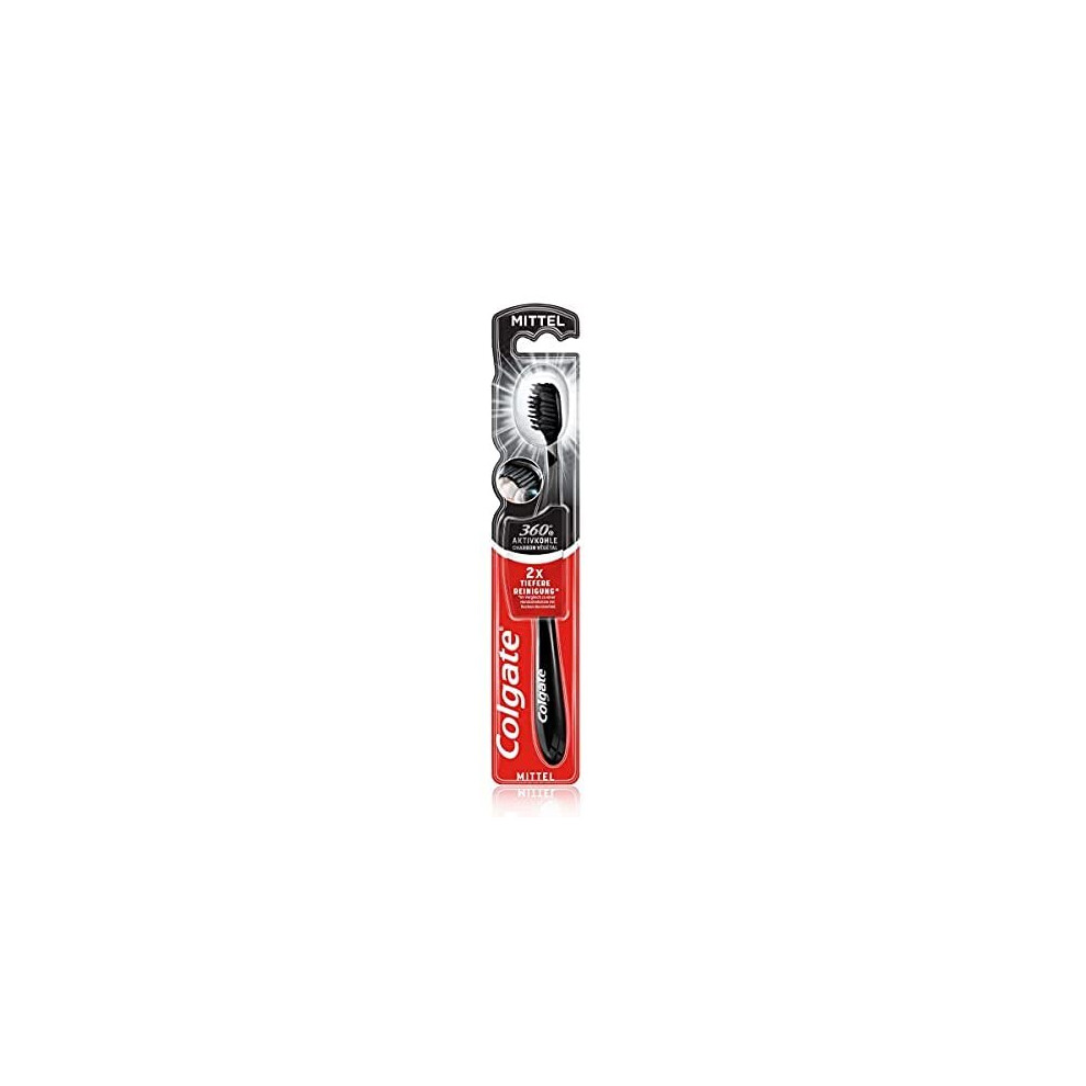 Colgate Toothbrush 360 Activated Carbon Medium, Pack Of 1 - Manual Toothbrush Cleans Teeth, Tongue, Cheeks And Gums