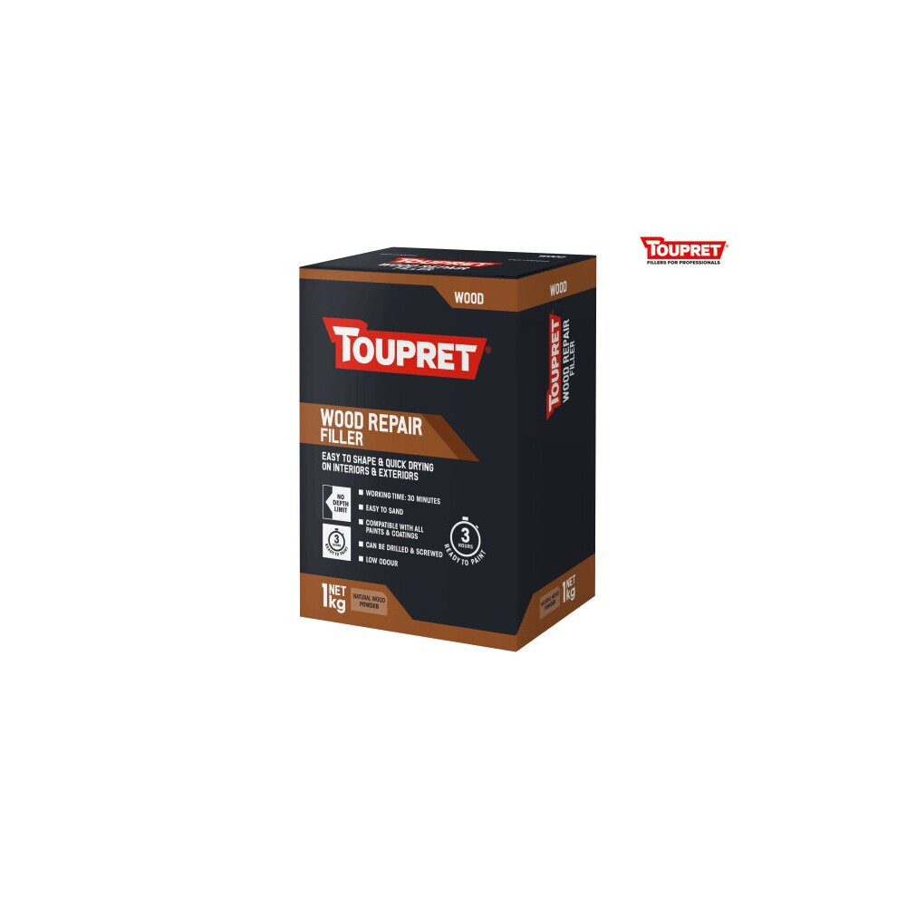 Toupret Wood Repair Filler 1Kg – Natural Wood, Quick-Drying, Sandable, Exterior/Interior (Ttrepbo01gb)