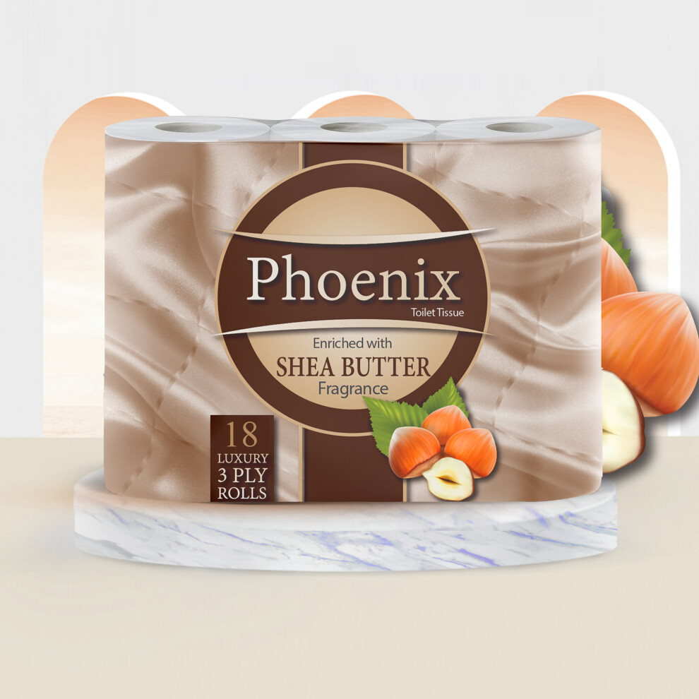 Phoenix 18 Roll Bulk Buy - Quilted 3 Ply Shea Butter Fragranced Toilet Rolls