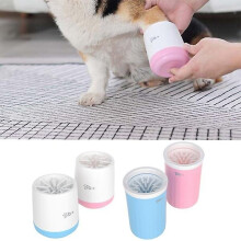 (Blue, M) Pet Foot Wash Cup Dog Paw Cleaner Cup Portable Silicone Puppy Washing Brush Feet Cleaner Mug