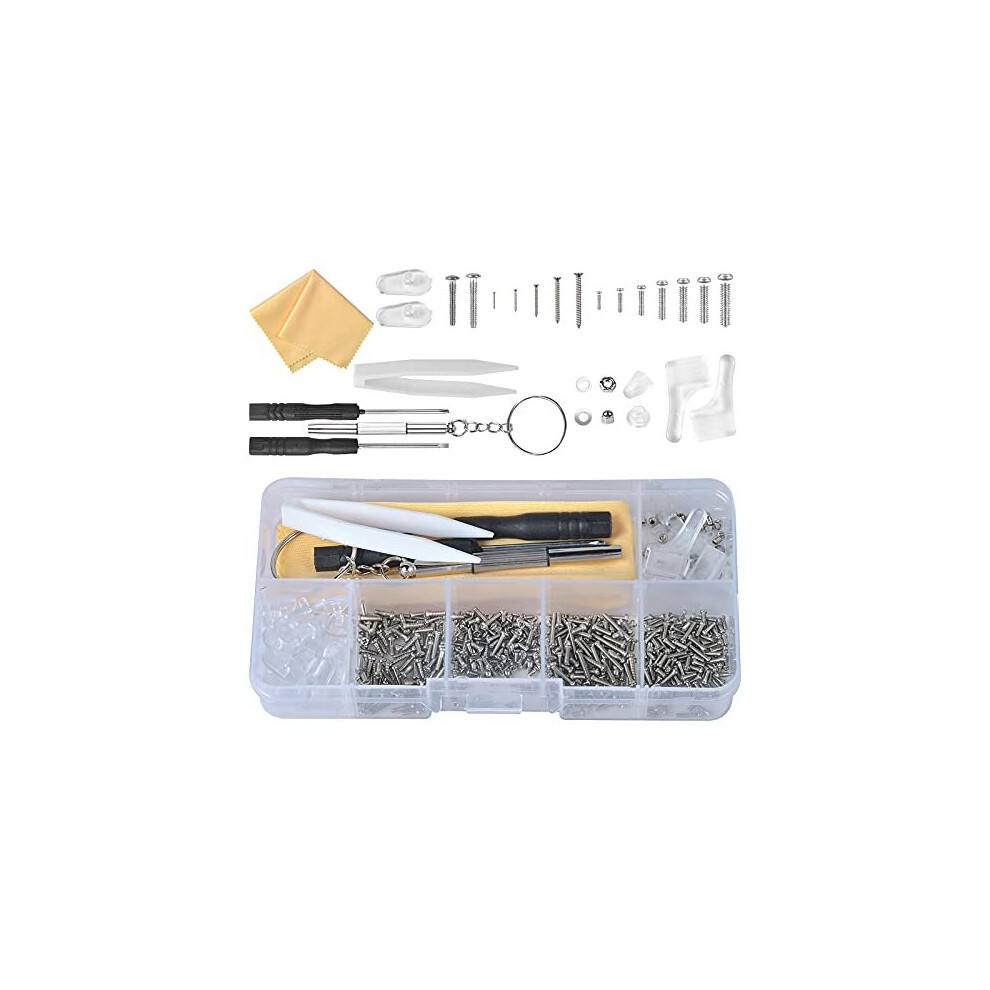 Eyeglass Repair Kit, Glasses Repair Kit with 500 Screws, Nose Pads for Eyeglasses, Tweezers and Cleaning Cloth for Eyeglass Sunglass Spectacles W