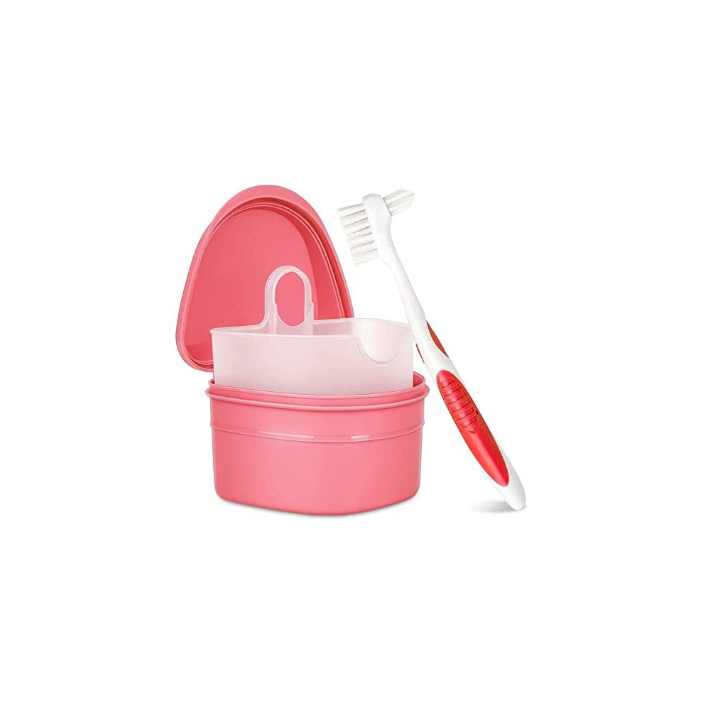 Y-Kelin Pink Denture Cleanning Set Denture Cleaning Case With Denture Brush,