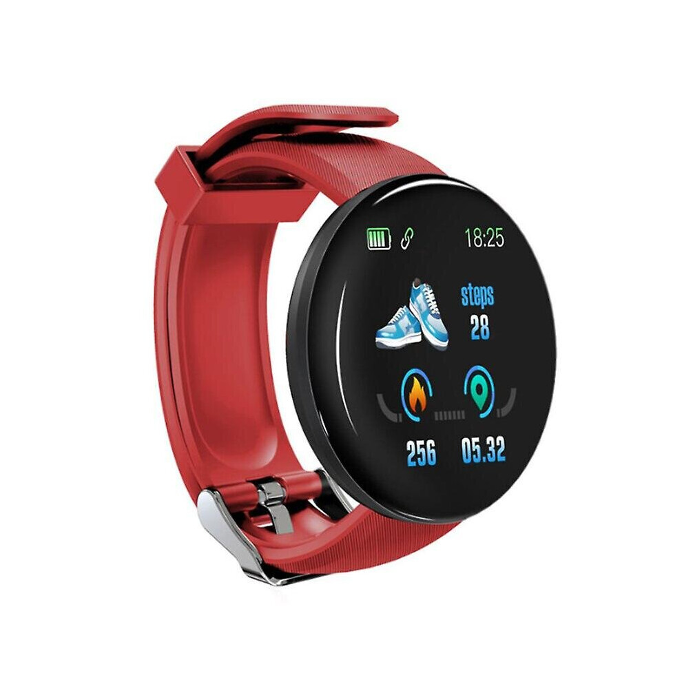 (Red) Smart Watch Waterproof Fitness Watch With Heart Rate Blood Pressure Monitor For Android Ios