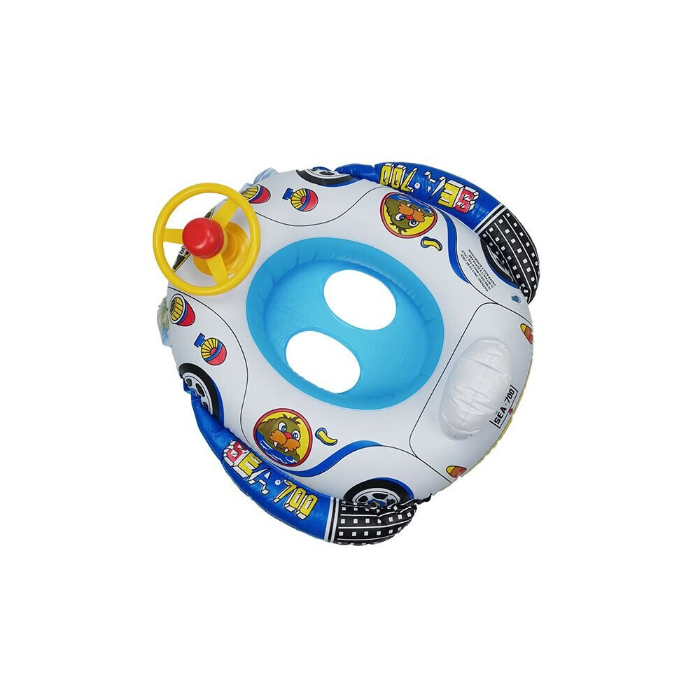 (Blue) Baby Swimming Ring Inflatable Float Swim Seat Toddler Kid With Wheels And Horn Blue