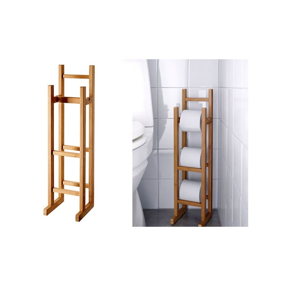 (Large Natural) Bamboo Wooden Toilet Tissue Roll Holder Storage