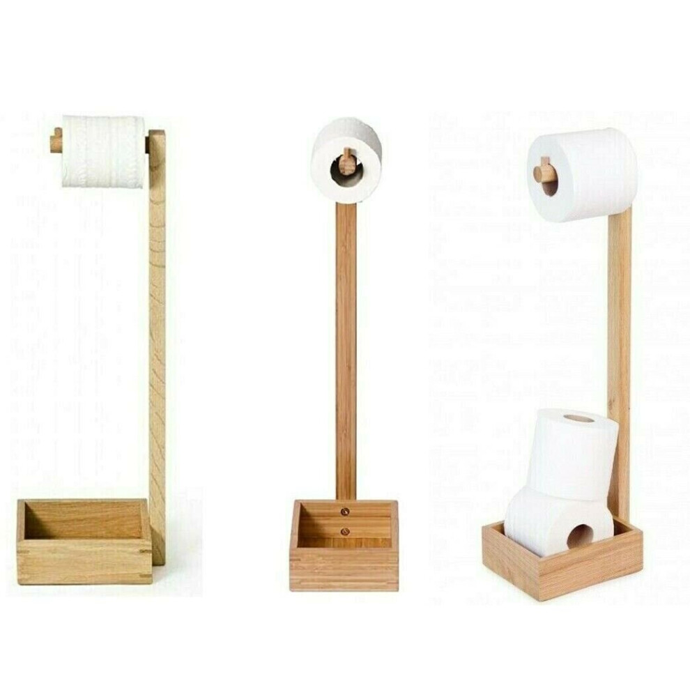 (Small Natural) Bamboo Wooden Toilet Tissue Roll Holder Storage