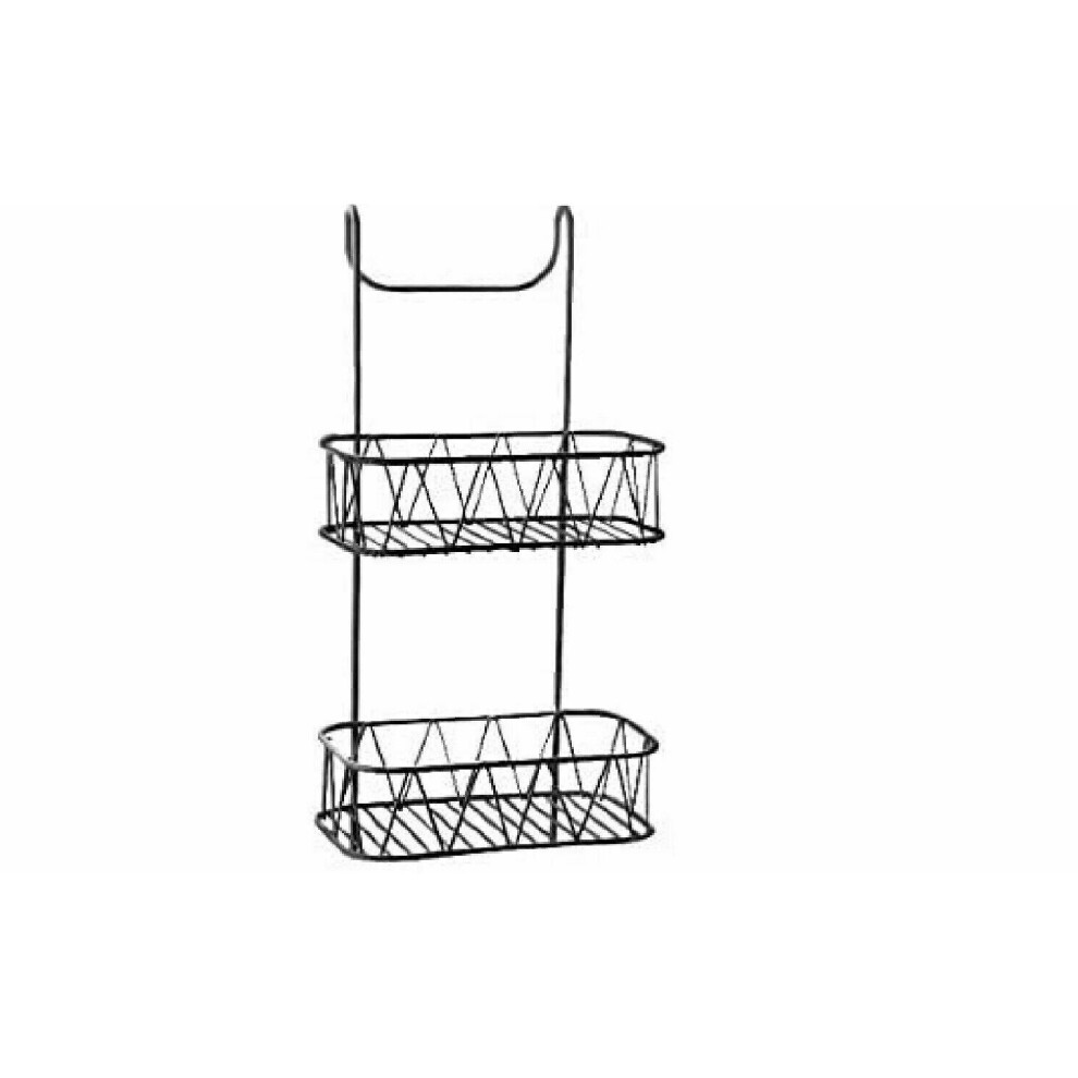 (2 Tier, Grey) Over Door Shower Screen Caddy Non Rusty Plastic Coated Hanging Bathroom
