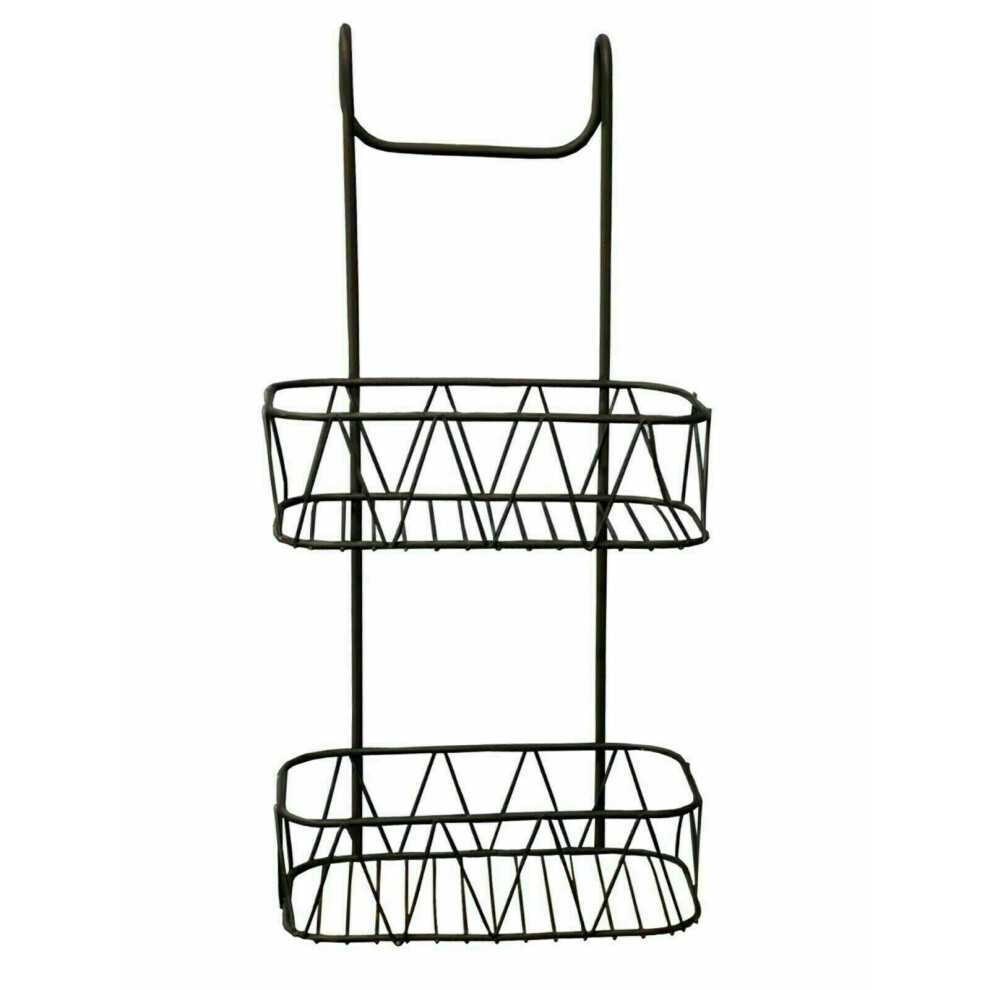 (2 Tier, Black) Over Door Shower Screen Caddy Non Rusty Plastic Coated Hanging Bathroom