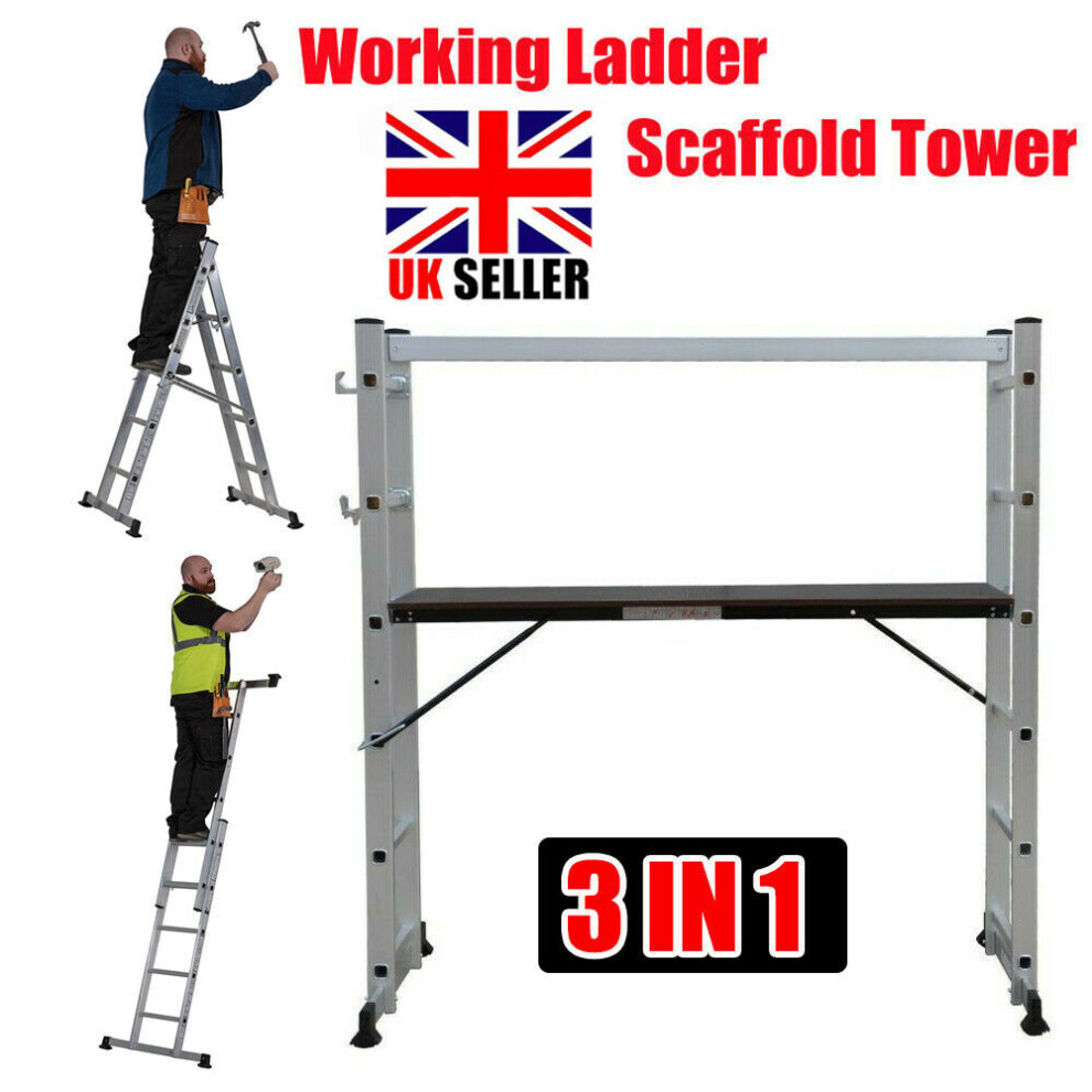 3-In-1 Working Ladder Scaffold Tower Heavy Duty Aluminium Platform 097239205177