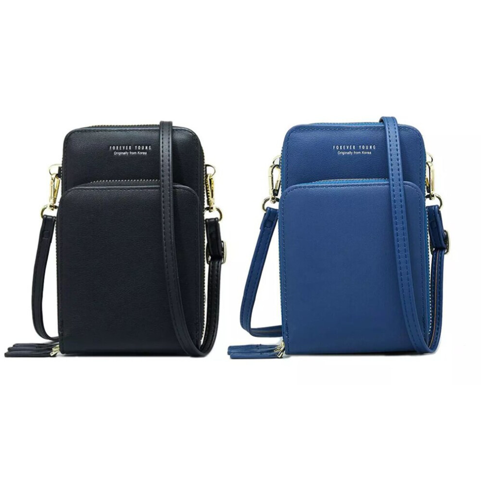 (Black and Blue) Six-Compartment Crossbody Bags