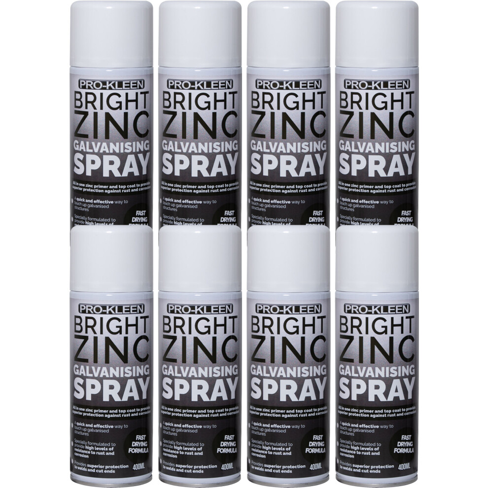 (8 x 400ml) Zinc Galvanising Spray Paint Primer & Topcoat