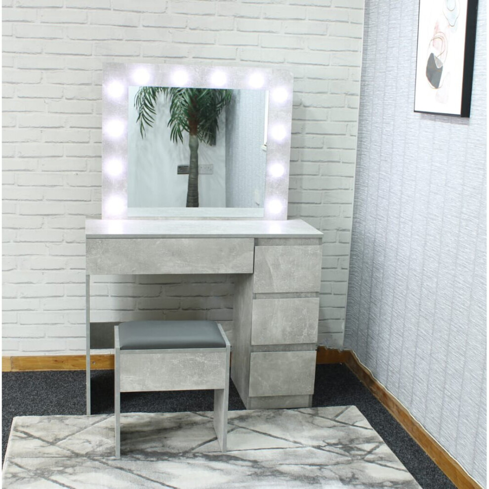 3 Drawer Dressing Table Makeup Desk Set with LED Mirror Stool