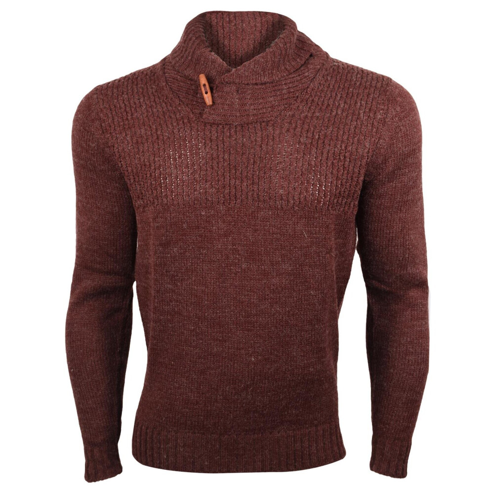 (Wine, 2XL) Men Shawl Collar Jumper Pullover Knitwear Sweater 