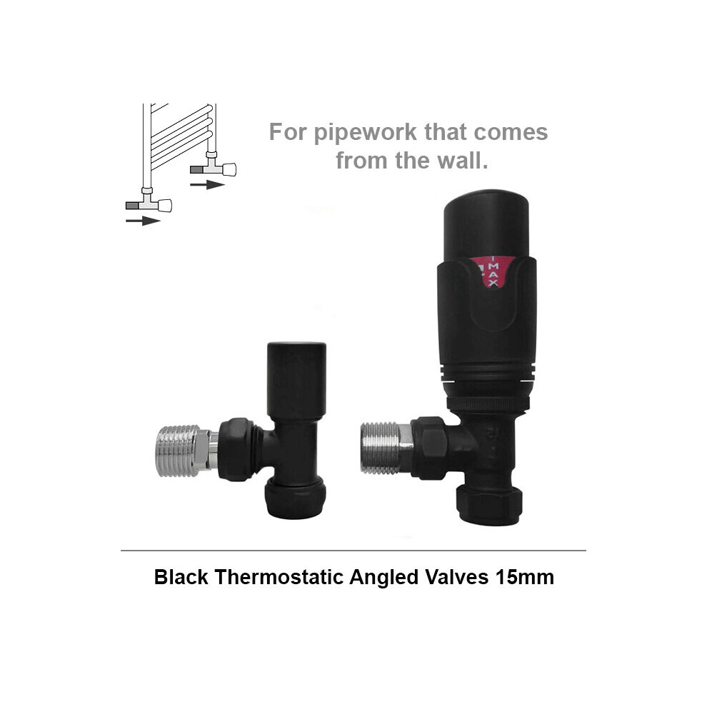 (Angled, Matt Black) Angled & Straight Thermostatic Radiator Valves