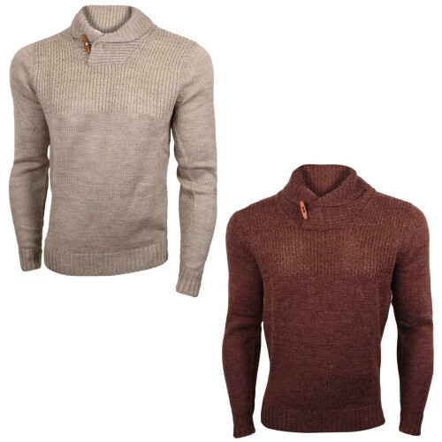 (Wine, 2XL) Men Shawl Collar Jumper Pullover Knitwear Sweater 1