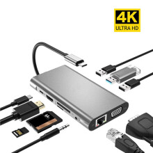 10-in-1 USB-C HUB Docking Station Adapter With USB-C PD 100W Power DeliveryHDMIMemory Card Readers3.5mm Audio