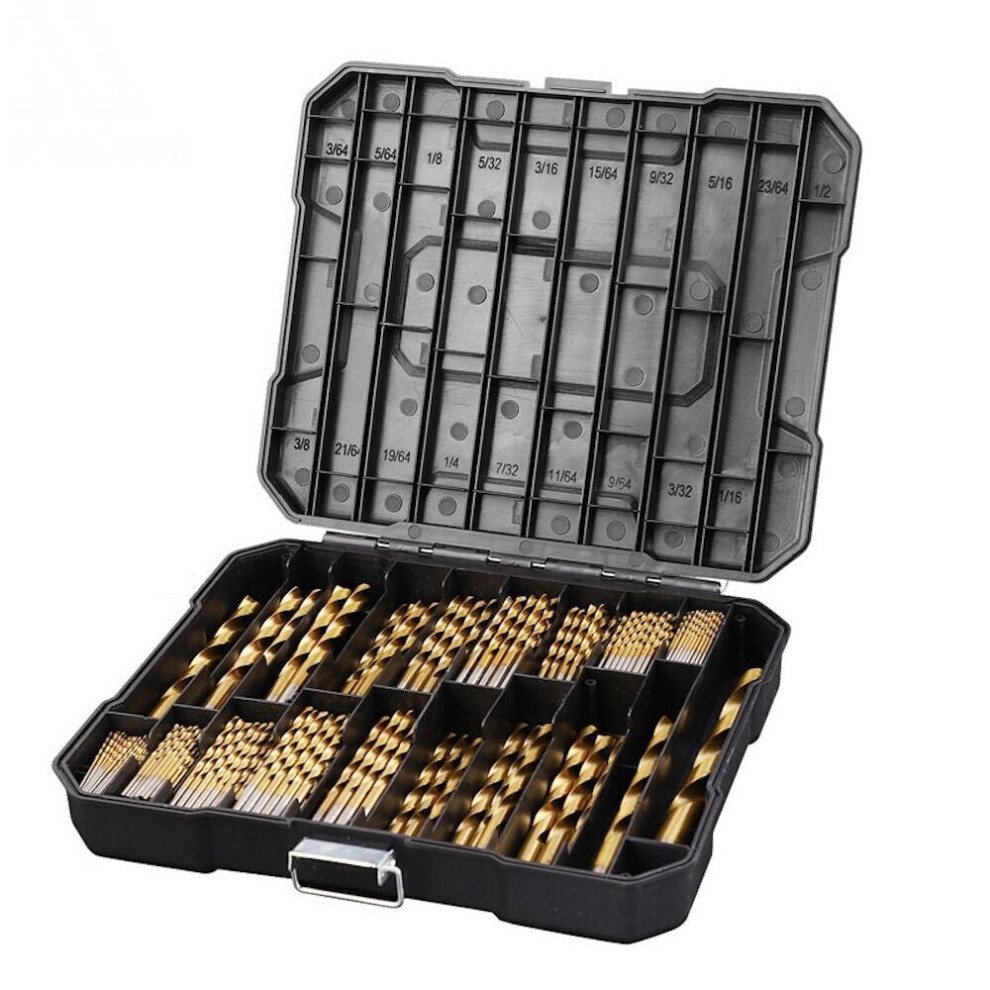 230pcs Titanium Coated Twisted Drill Bit Set HSS with Black Plastic Box Alloy