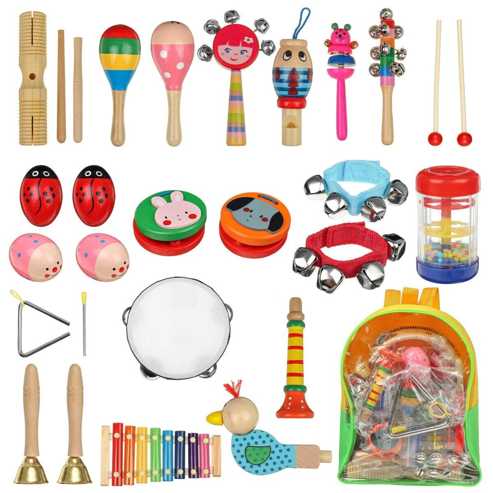 24PCS Musical Percussion Instrument Set,Toddler Musical Education Instruments Toys Wooden Percussion Toys and Rhythm Instruments for Girls Boys