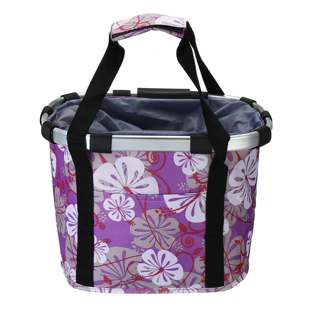 (Purple) Bike Front Basket Pet Carrier Hampers Bicycle Handlebar Handbag Shoulder