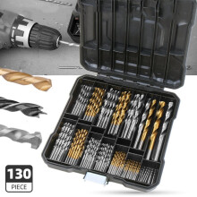 () 100/130pcs HSS Twist Drill Bit Set Titanium-Coated Bits Woodworking Masonry for Wood Steel