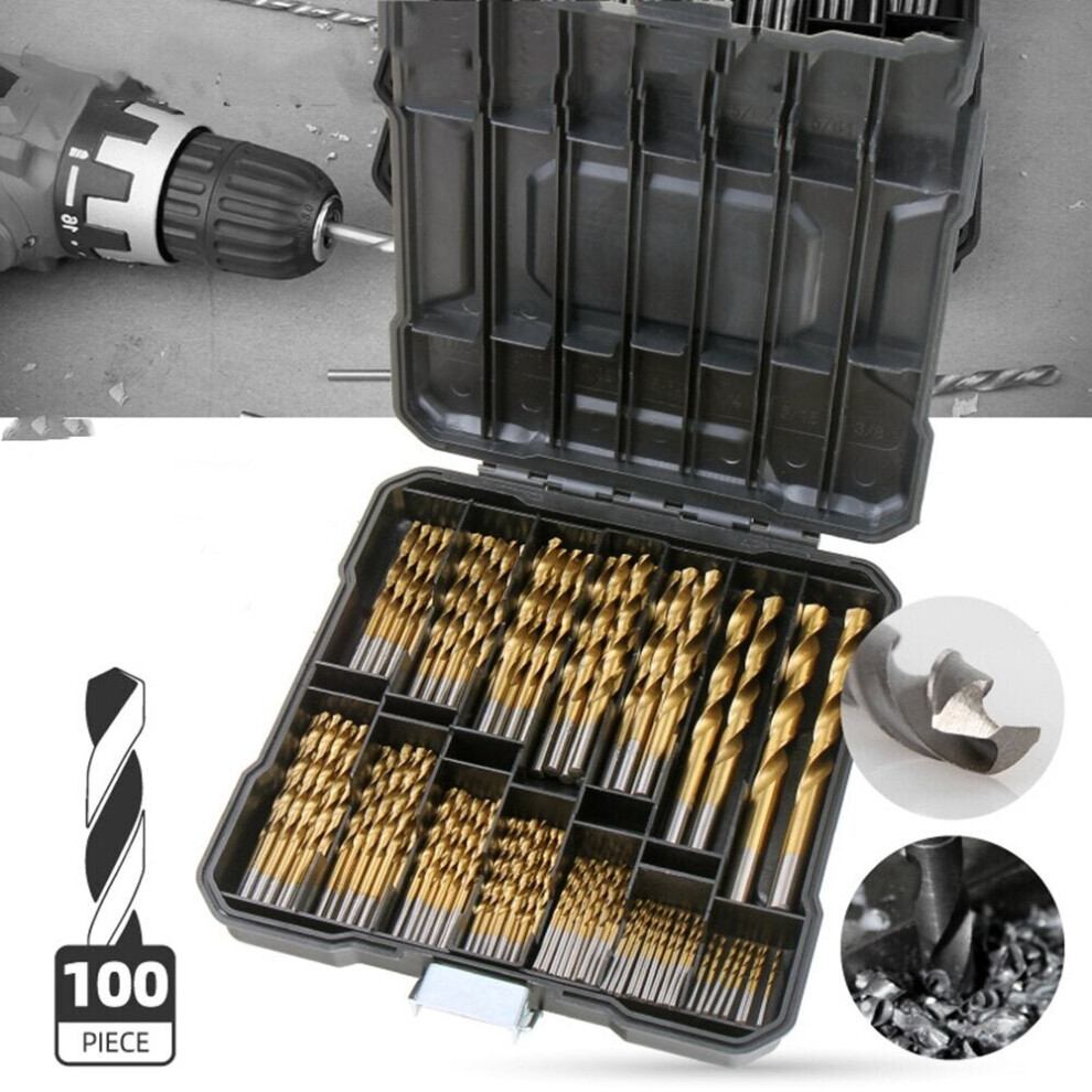 () 100/130pcs HSS Twist Drill Bit Set Titanium-Coated Bits Woodworking Masonry for Wood Steel