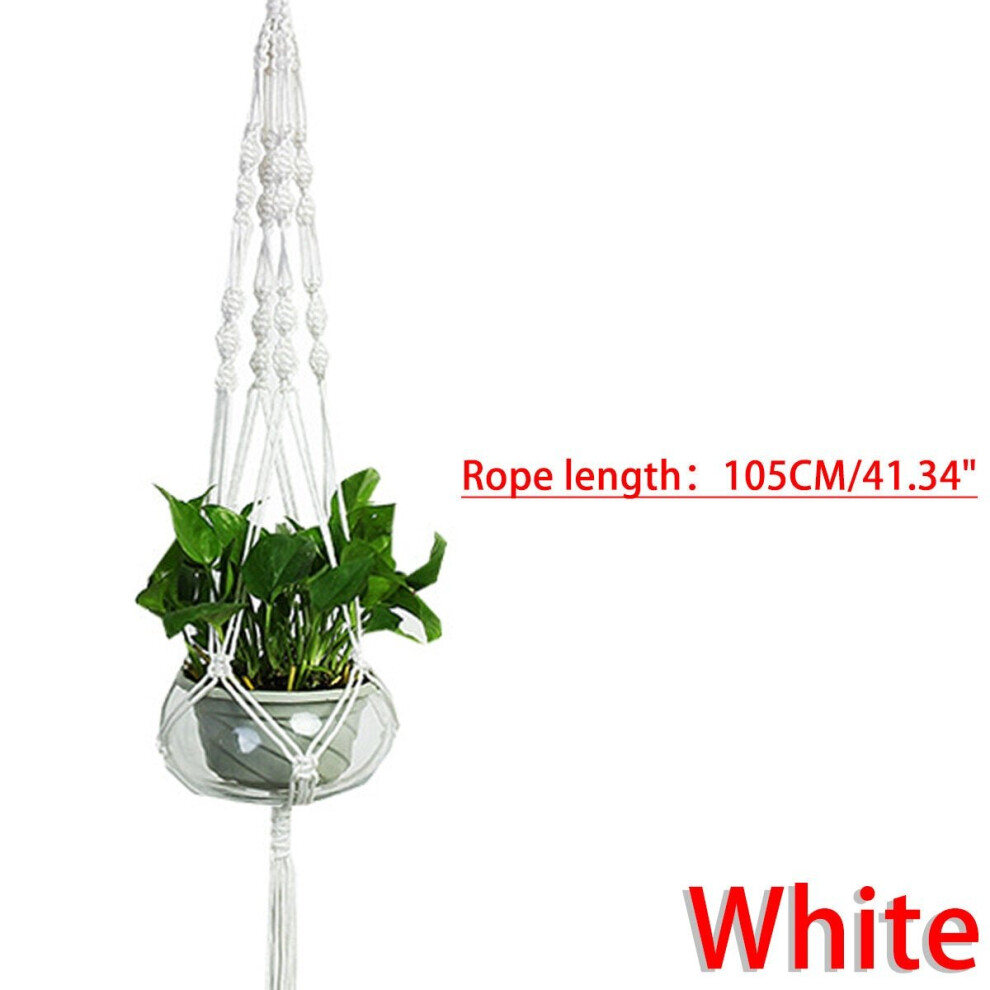 (White) Nylon Rope Tassel Flower Pot Hanging Basket Net Knotted Rope Plant Holder