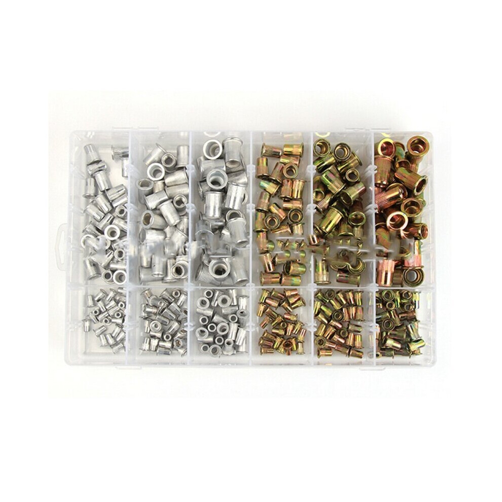 300Pcs Rivet Nuts Rivnut Color-plated Zinc and Aluminum Rivet Insert Nuts Assortment Kit