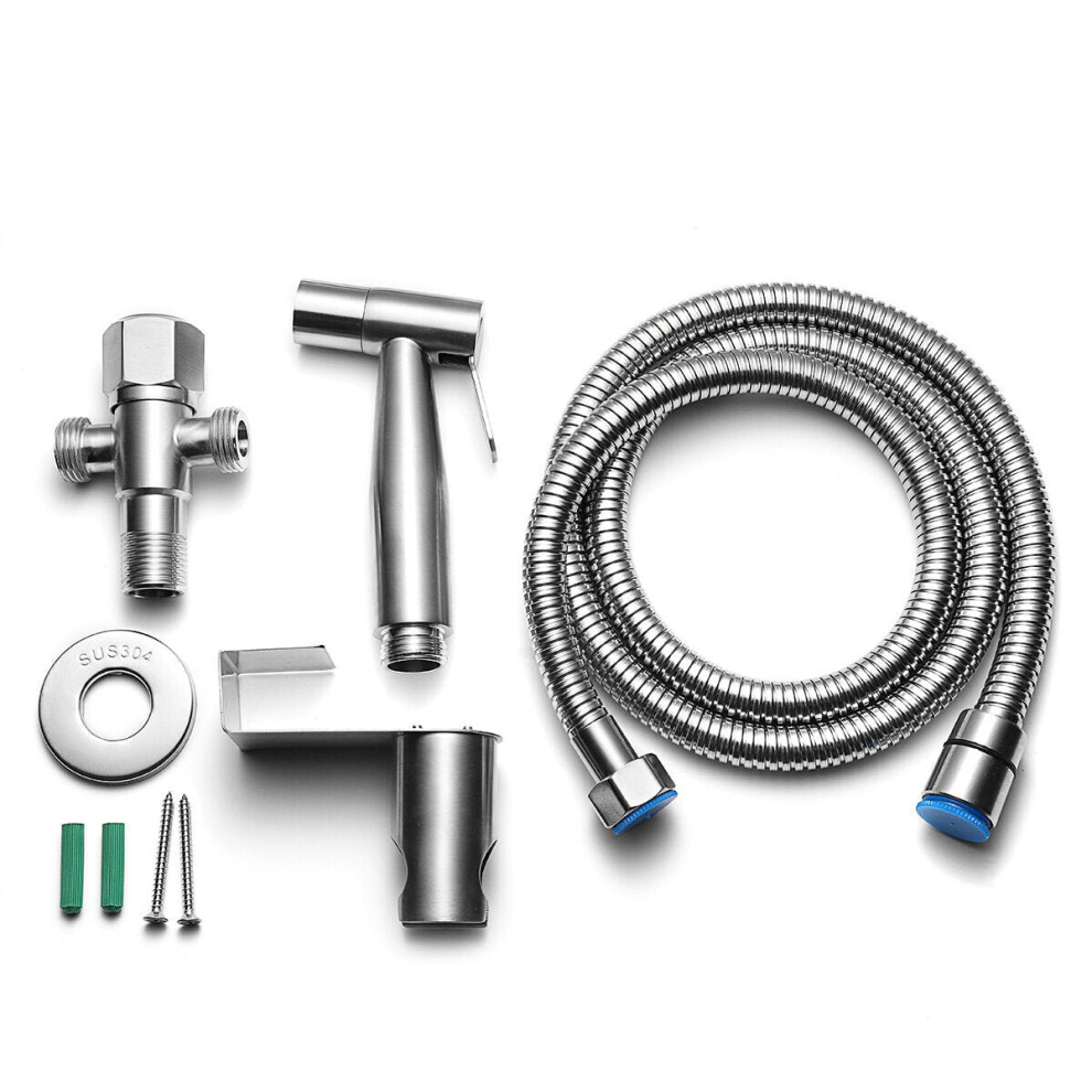 (US) 304 Stainless Steel Handheld Bidet Spray Shower Head Shattaf Toilet Two Water Methods Adapter Hose