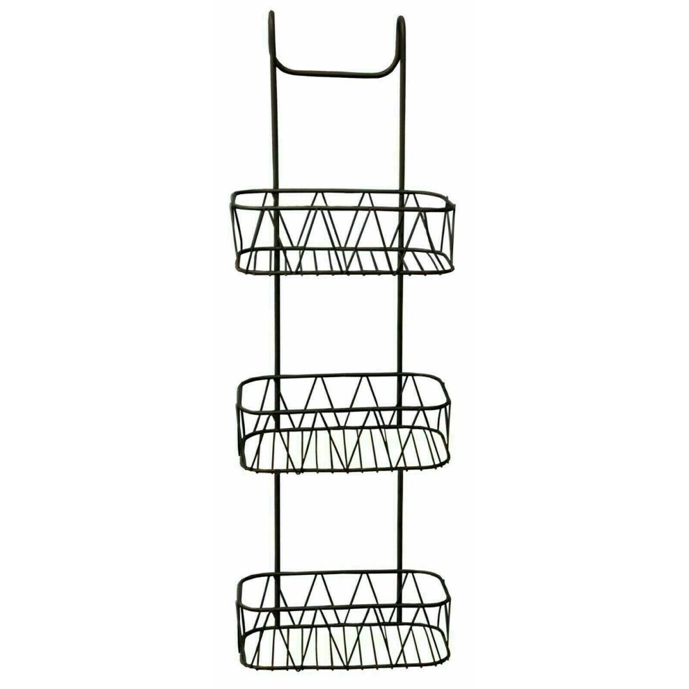 (3 Tier, Grey) Over Door Shower Screen Caddy Non Rusty Plastic Coated Hanging Bathroom