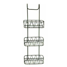 (3 Tier, Black) Over Door Shower Screen Caddy Non Rusty Plastic Coated Hanging Bathroom