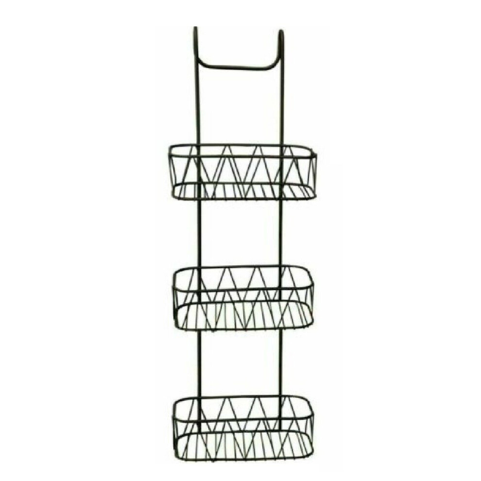 (3 Tier, Black) Over Door Shower Screen Caddy Non Rusty Plastic Coated Hanging Bathroom