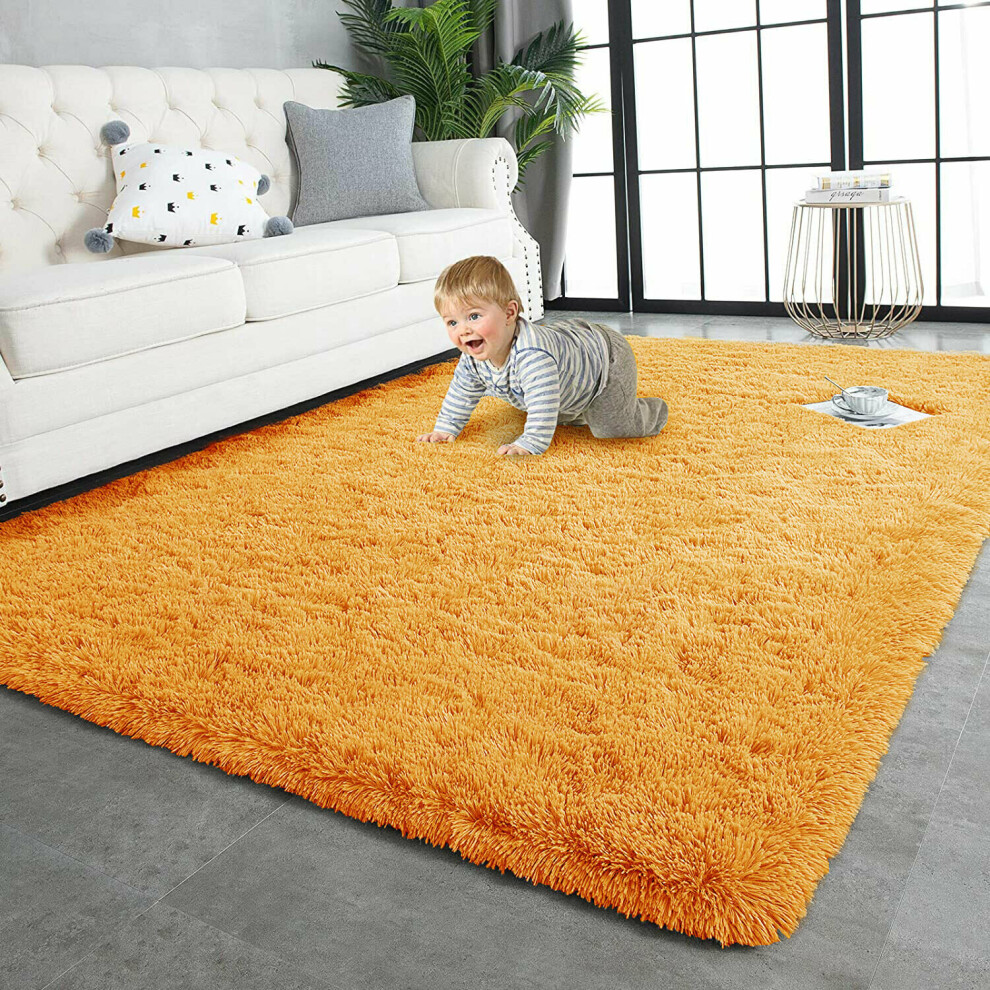 (Yellow, 60 x 110 Cm) Large Shaggy Fluffy Rugs Anti Slip Soft Carpet for Luxury Floor Area Bedroom Living Dining Room