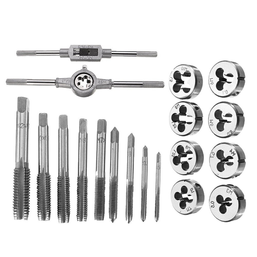 () 20pcs Alloy Steel M3-M12 Screw Thread Metric Plugs Taps Tap Wrench Die Wrench Set