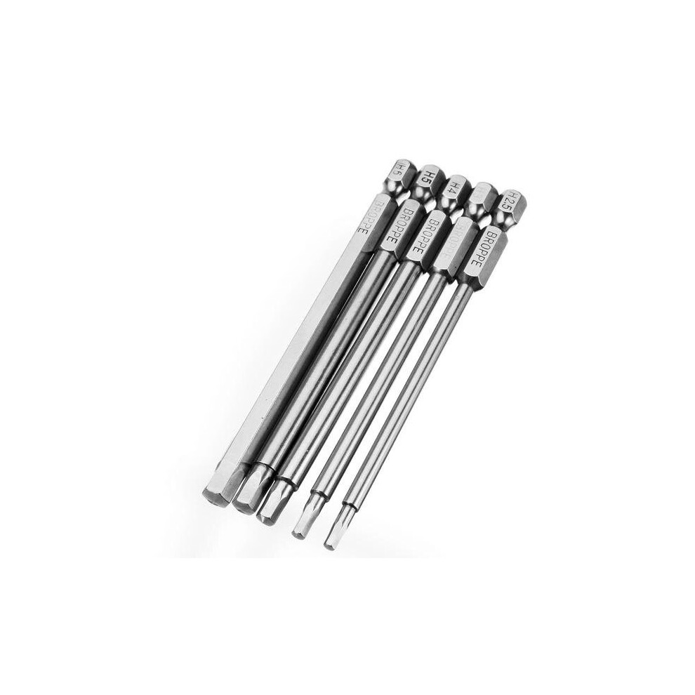 5Pcs 100mm H2.5-H6 Hex Head Screwdriver Bit 1/4 Inch Hex Shank Magnetic Screwdriver Bits