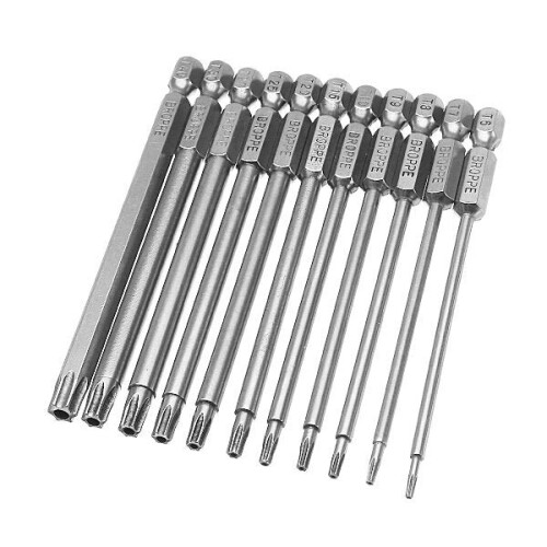 GreenZech 11pcs T6-T40 100mm Magnetic Torx Screwdriver Bits 1/4 Inch Hex Shank