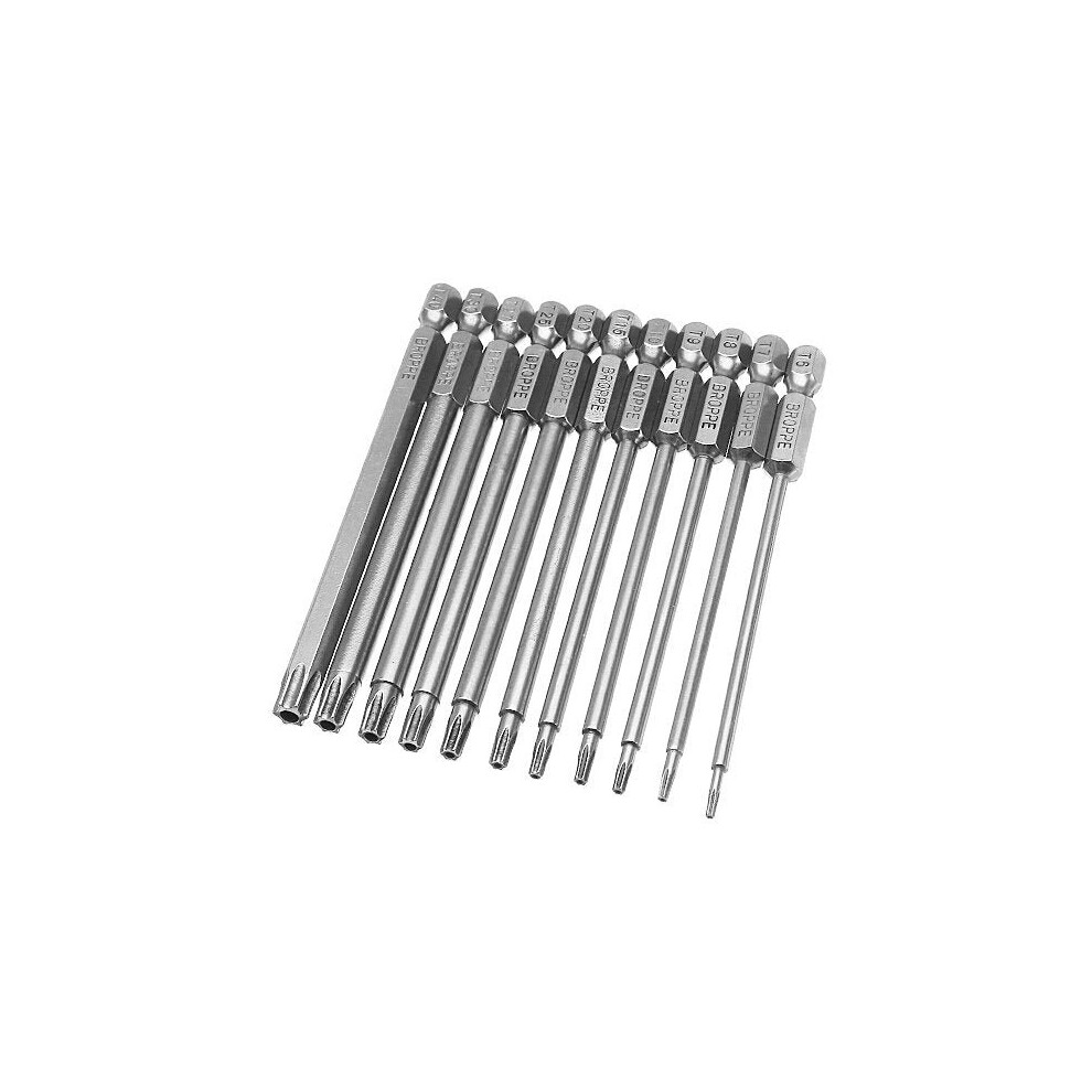 11Pcs T6-T40 100Mm Magnetic Torx Screwdriver Bits 1/4 Inch Hex Shank 3654659277046