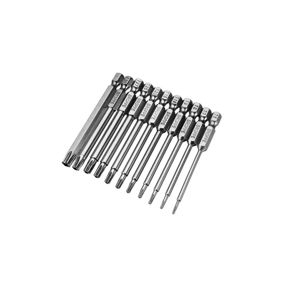 11pcs T6-T40 75mm Magnetic Torx Screwdriver Bits 1/4 Inch Hex Shank