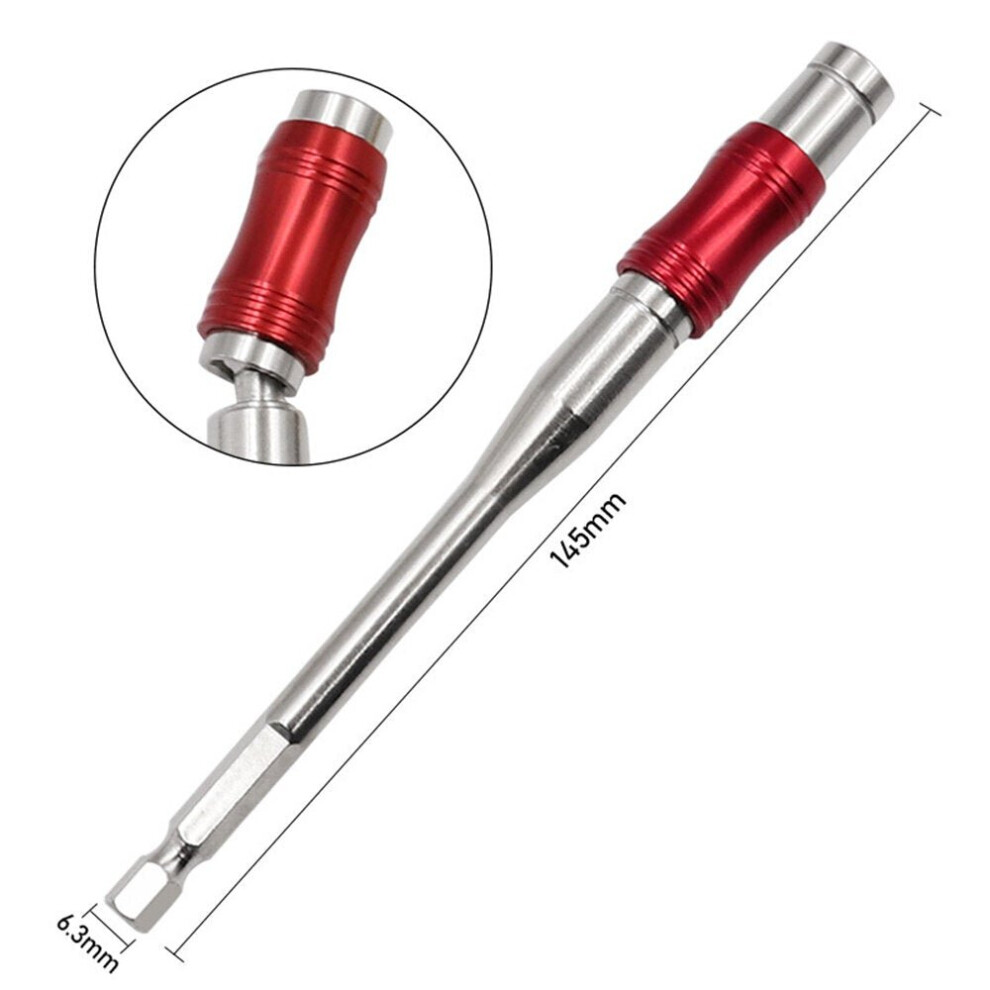 (Red) 145mm Hex Magnetic Ring Screwdriver Bits Drill Hand Tools 1/4 " Extension Rod Quick Change Holder Drive Guide Screw Drill Tip